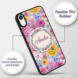 Bright Colourful Mixed Floral Roses Peonies and Custom Name Protective Phone Case Mobile Cover Durable Everyday Smartphone Shock Resistant