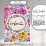 Bright Colourful Mixed Floral Roses Peonies and Daisies Seamless  Personalised Custom Name Super Soft Fleece Blanket Bed Sofa Throw