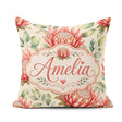 Custom Name Protea Botanical Illustration Seamless Pattern Light Square Filled Cushion Throw Pillow Sofa Bed Home Decor Zip Washable UK Made