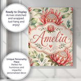 Personalised Name Protea Flower Botanical Custom  Unique Gift Idea Elegant Feature Canvas Wall Art Print Decor Picture Ready to Hang