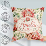 Custom Name Protea Botanical Illustration Seamless Pattern Light Square Filled Cushion Throw Pillow Sofa Bed Home Decor Zip Washable UK Made