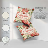 Custom Name Protea Botanical Illustration Seamless Pattern Light Square Filled Cushion Throw Pillow Sofa Bed Home Decor Zip Washable UK Made