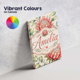 Personalised Name Protea Flower Botanical Custom  Unique Gift Idea Elegant Feature Canvas Wall Art Print Decor Picture Ready to Hang