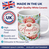 Personalized Custom Name Protea Flower Botanical Illustration Seamless Pattern Neutral 11oz Ceramic Coffee Tea Mug White Large Handle