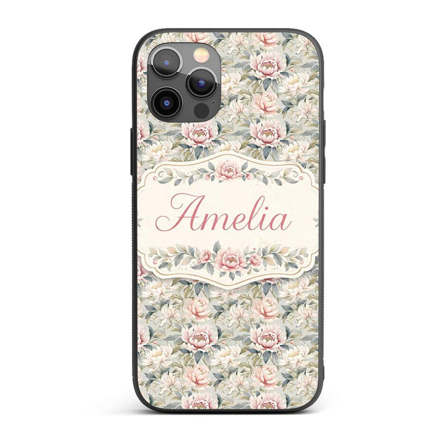 Soft Pastel Peony Floral Garden Seamless Pattern Custom Name Protective Phone Case Mobile Cover Durable Everyday Smartphone Shock Resistant