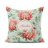 Custom Name Protea Flower Botanical Illustration Seamless Pastel Square Filled Cushion Throw Pillow Sofa Bed Home Decor Zip Washable UK Made