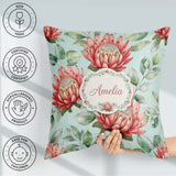 Custom Name Protea Flower Botanical Illustration Seamless Pastel Square Filled Cushion Throw Pillow Sofa Bed Home Decor Zip Washable UK Made
