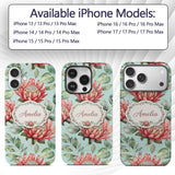 Protea Flower Botanical Illustration Seamless Custom Name Protective Phone Case Mobile Cover Durable Everyday Smartphone Shock Resistant