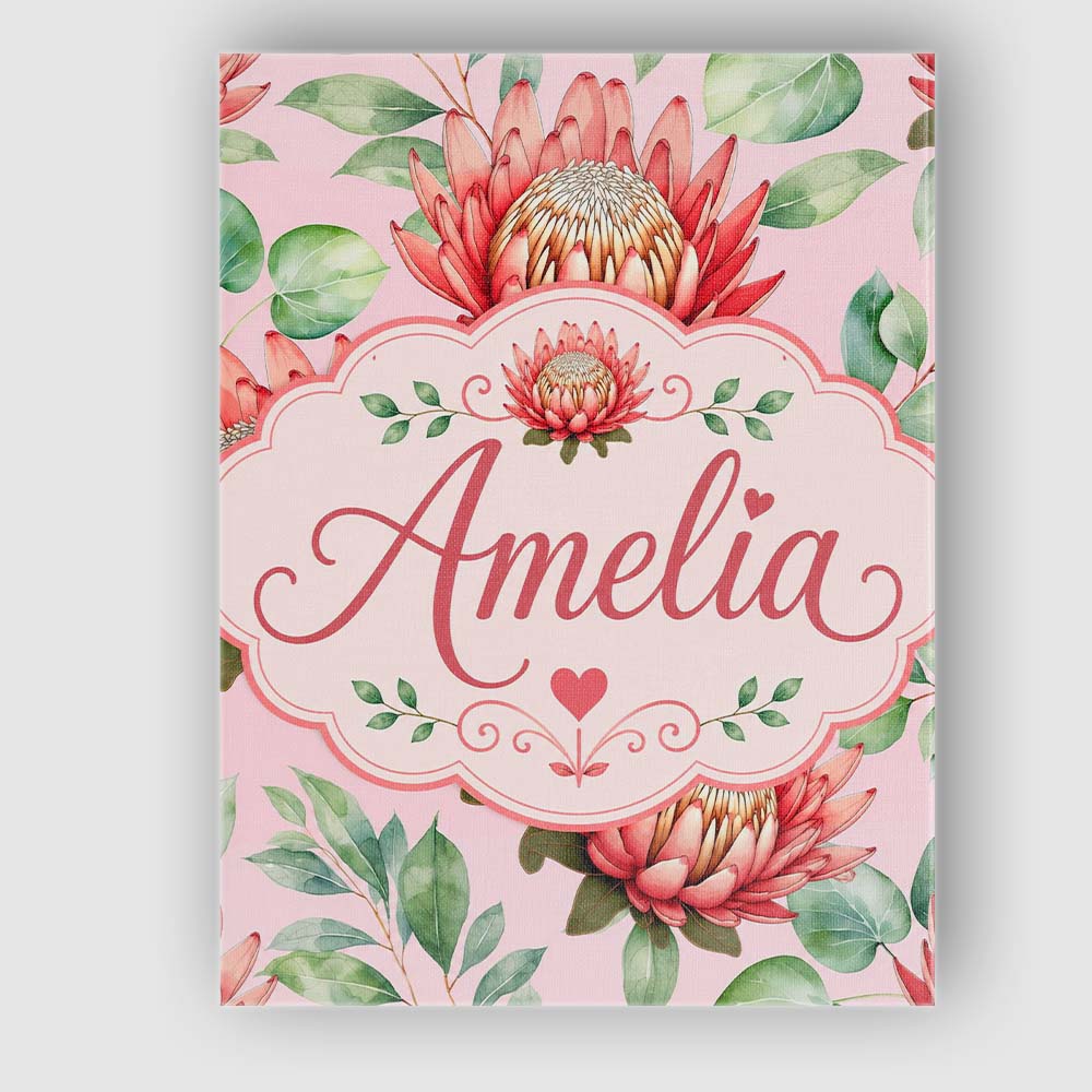 Personalised Name Elegant Protea Flower Custom  Unique Gift Idea Modern Room Accent Canvas Wall Art Print Decor Picture Ready to Hang