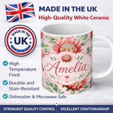 Personalized Custom Name Elegant Protea Flower Pink Botanical Seamless Pattern Art Nature 11oz Ceramic Coffee Tea Mug White Large Handle