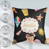 Custom Name Cartoon Dog Summer Fun Kawaii Seamless Pattern Kids Square Filled Cushion Throw Pillow Sofa Bed Home Decor Zip Washable UK Made