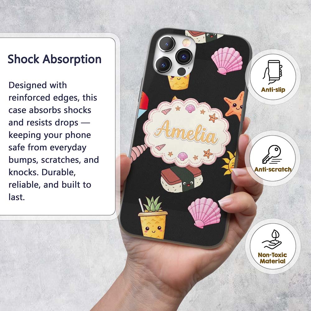 Cute Cartoon Dog Sunglasses Summer Fun Kawaii Custom Name Protective Phone Case Mobile Cover Durable Everyday Smartphone Shock Resistant