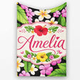 Tropical Hibiscus Flowers Bright Floral Seamless Pattern Exotic  Personalised Custom Name Super Soft Fleece Blanket Bed Sofa Throw