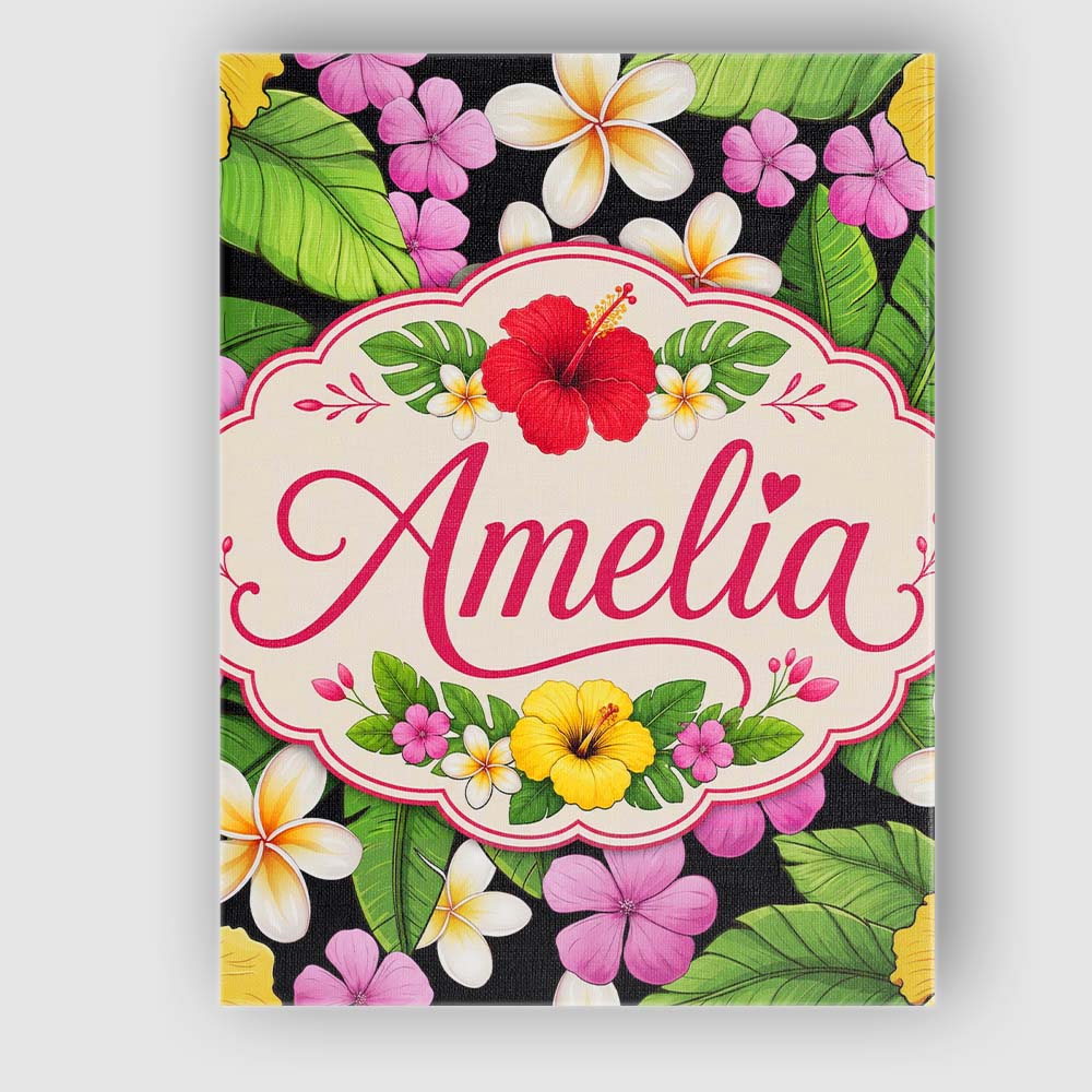 Personalised Name Tropical Hibiscus Flowers Custom  Bespoke Interior Contemporary Canvas Wall Art Print Decor Picture Ready to Hang