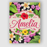 Personalised Name Tropical Hibiscus Flowers Custom  Bespoke Interior Contemporary Canvas Wall Art Print Decor Picture Ready to Hang