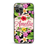 Tropical Hibiscus Flowers Bright Floral Seamless Custom Name Protective Phone Case Mobile Cover Durable Everyday Smartphone Shock Resistant