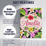 Personalised Name Tropical Hibiscus Flowers Custom  Bespoke Interior Contemporary Canvas Wall Art Print Decor Picture Ready to Hang