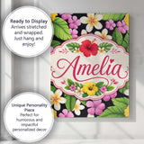 Personalised Name Tropical Hibiscus Flowers Custom  Bespoke Interior Contemporary Canvas Wall Art Print Decor Picture Ready to Hang