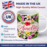 Personalized Custom Name Tropical Hibiscus Flowers Bright Floral Seamless Pattern Exotic 11oz Ceramic Coffee Tea Mug White Large Handle
