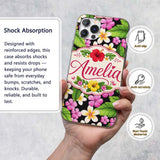 Tropical Hibiscus Flowers Bright Floral Seamless Custom Name Protective Phone Case Mobile Cover Durable Everyday Smartphone Shock Resistant
