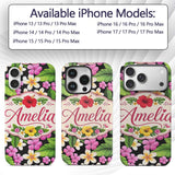Tropical Hibiscus Flowers Bright Floral Seamless Custom Name Protective Phone Case Mobile Cover Durable Everyday Smartphone Shock Resistant