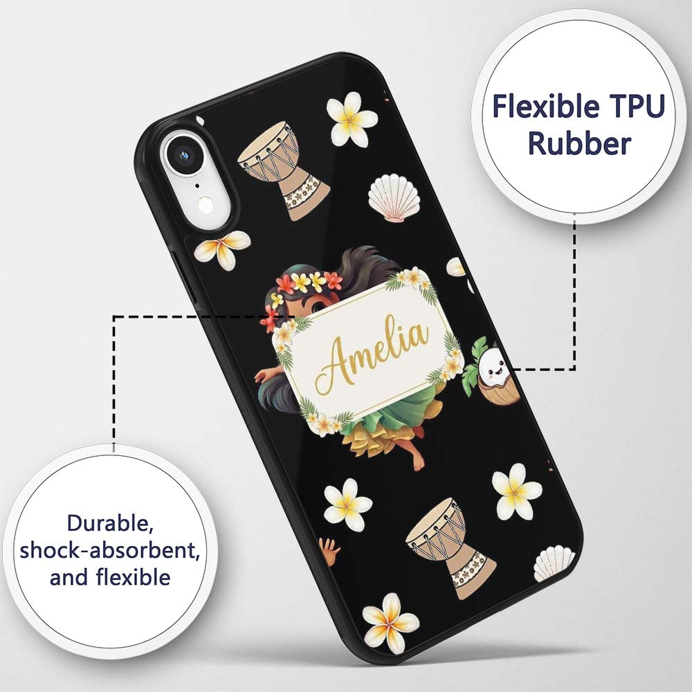 Island Girl Hula Dance Tropical Cute Cartoon Custom Name Protective Phone Case Mobile Cover Durable Everyday Smartphone Shock Resistant