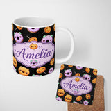 Personalized Custom Name Kawaii Donuts And Candy Cute Sweet Dessert Seamless Pattern Fun 11oz Ceramic Coffee Tea Mug White Large Handle