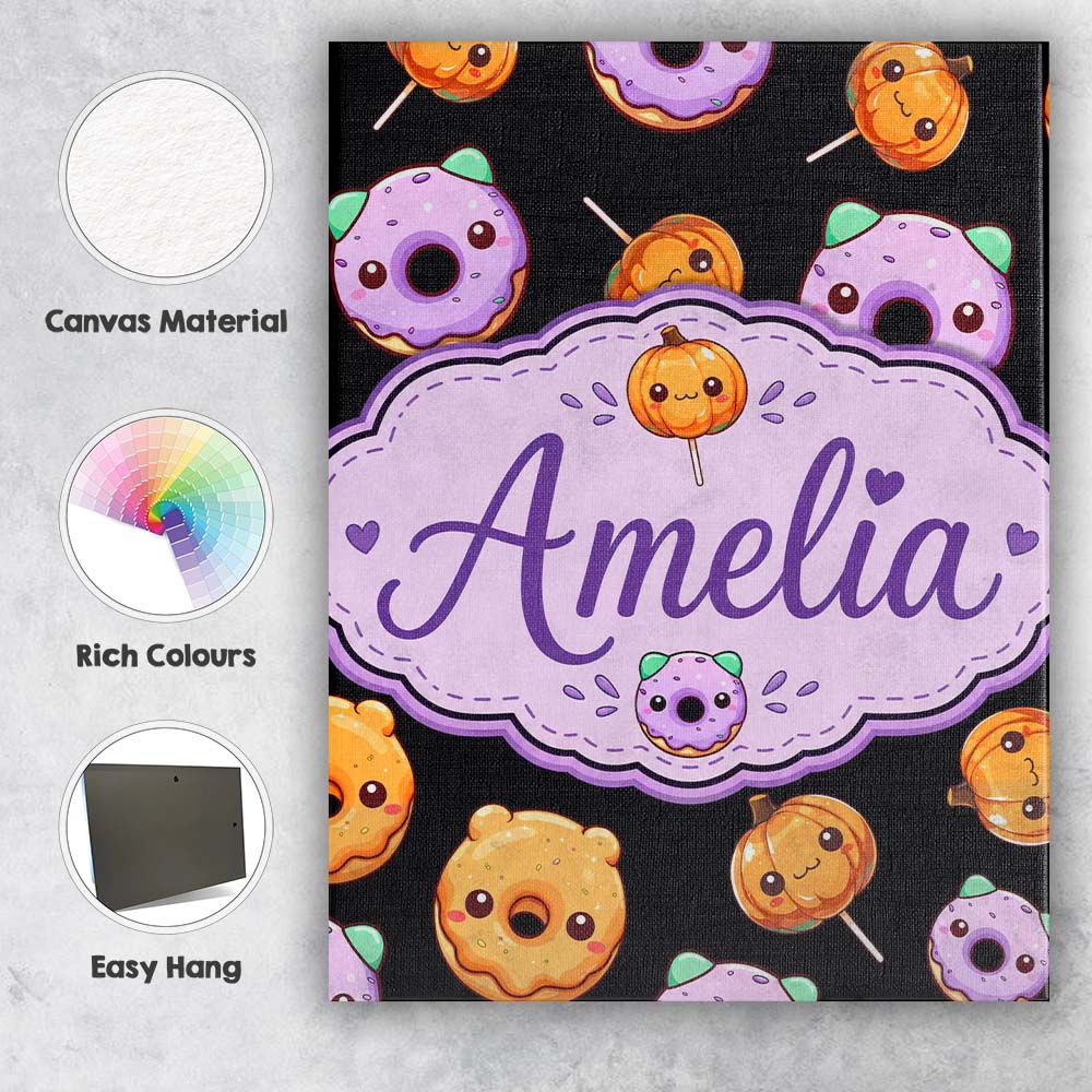 Personalised Name Kawaii Donuts And Candy Custom  Unique Gift Idea Elegant Feature Canvas Wall Art Print Decor Picture Ready to Hang