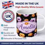 Personalized Custom Name Kawaii Donuts And Candy Cute Sweet Dessert Seamless Pattern Fun 11oz Ceramic Coffee Tea Mug White Large Handle