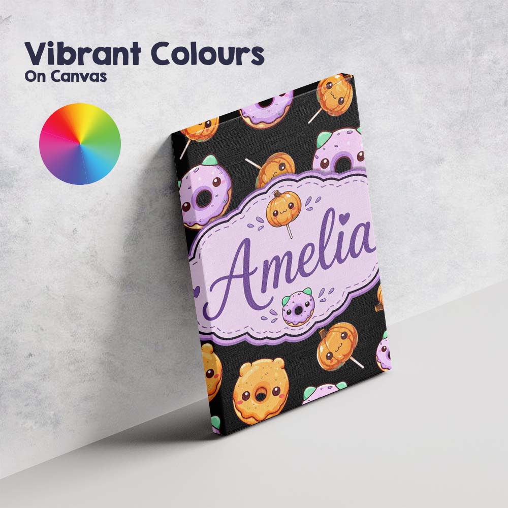 Personalised Name Kawaii Donuts And Candy Custom  Unique Gift Idea Elegant Feature Canvas Wall Art Print Decor Picture Ready to Hang