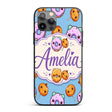 Kawaii Donuts Candy Blue Background Cute Sweet Custom Name Protective Phone Case Mobile Cover Durable Everyday Smartphone Shock Resistant