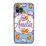 Kawaii Donuts Candy Blue Background Cute Sweet Custom Name Protective Phone Case Mobile Cover Durable Everyday Smartphone Shock Resistant