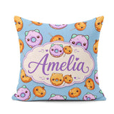 Custom Name Kawaii Donuts Candy Blue Cute Sweet Seamless Pattern Square Filled Cushion Throw Pillow Sofa Bed Home Decor Zip Washable UK Made