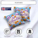 Custom Name Kawaii Donuts Candy Blue Cute Sweet Seamless Pattern Square Filled Cushion Throw Pillow Sofa Bed Home Decor Zip Washable UK Made
