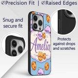 Kawaii Donuts Candy Blue Background Cute Sweet Custom Name Protective Phone Case Mobile Cover Durable Everyday Smartphone Shock Resistant
