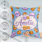 Custom Name Kawaii Donuts Candy Blue Cute Sweet Seamless Pattern Square Filled Cushion Throw Pillow Sofa Bed Home Decor Zip Washable UK Made