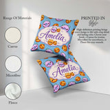 Custom Name Kawaii Donuts Candy Blue Cute Sweet Seamless Pattern Square Filled Cushion Throw Pillow Sofa Bed Home Decor Zip Washable UK Made