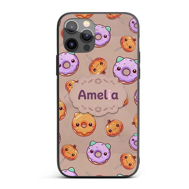 Kawaii Donuts Candy Beige Background Cute Sweet Custom Name Protective Phone Case Mobile Cover Durable Everyday Smartphone Shock Resistant