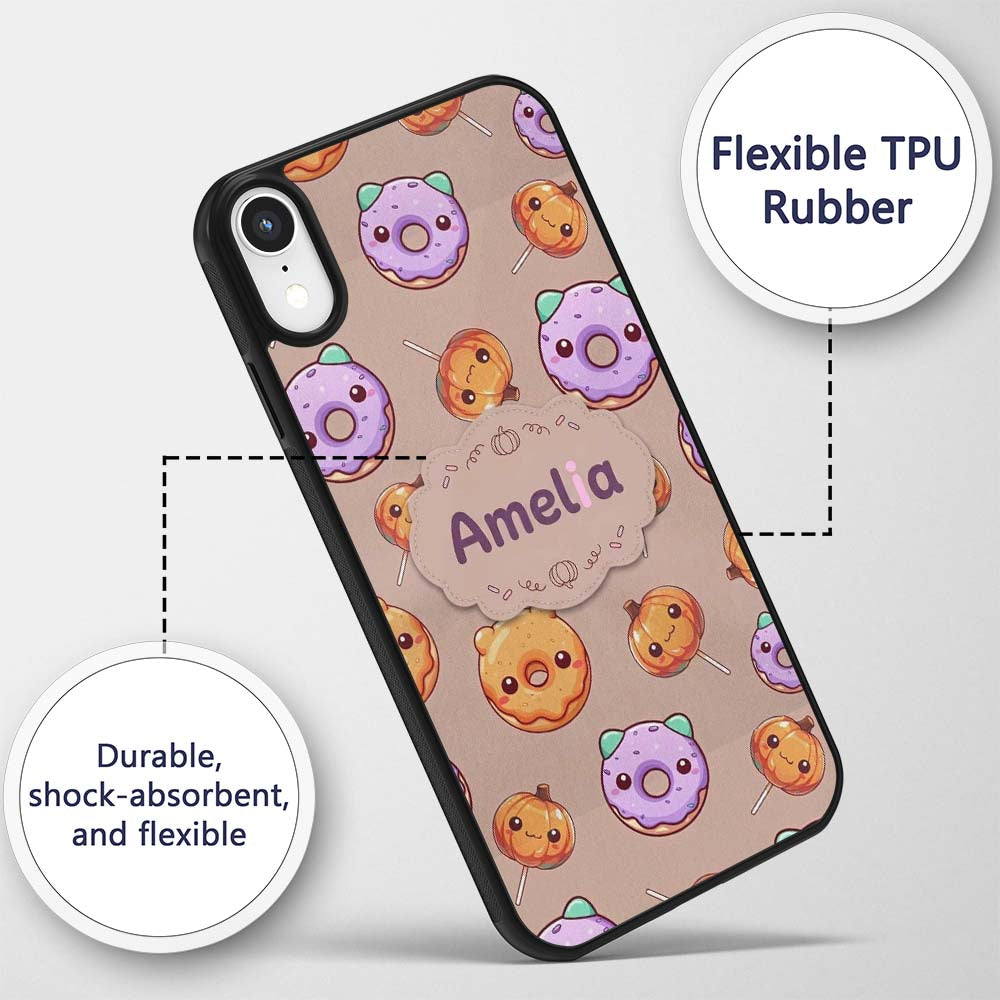 Kawaii Donuts Candy Beige Background Cute Sweet Custom Name Protective Phone Case Mobile Cover Durable Everyday Smartphone Shock Resistant