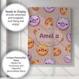 Personalised Name Kawaii Donuts Candy Beige Custom  Bespoke Interior Contemporary Canvas Wall Art Print Decor Picture Ready to Hang