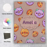 Personalised Name Kawaii Donuts Candy Beige Custom  Bespoke Interior Contemporary Canvas Wall Art Print Decor Picture Ready to Hang