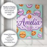 Personalised Name Cute Kawaii Donut Pumpkin Custom  Bespoke Interior Contemporary Canvas Wall Art Print Decor Picture Ready to Hang