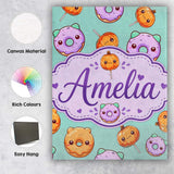 Personalised Name Cute Kawaii Donut Pumpkin Custom  Bespoke Interior Contemporary Canvas Wall Art Print Decor Picture Ready to Hang
