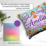Custom Name Cute Kawaii Donut Pumpkin Lollipop Pattern Teal Name Square Filled Cushion Throw Pillow Sofa Bed Home Decor Zip Washable UK Made