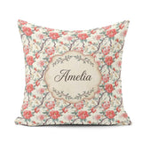 Custom Name Red Blossom Oriental Floral Branch Seamless Pattern Square Filled Cushion Throw Pillow Sofa Bed Home Decor Zip Washable UK Made