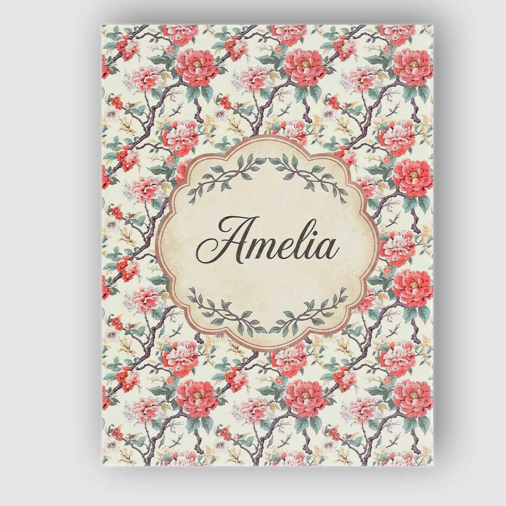 Personalised Name Red Blossom Oriental Floral Branch Seamless Custom Contemporary Display Canvas Wall Art Print Decor Picture Ready to Hang