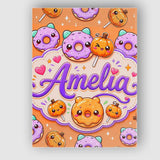 Personalised Name Cute Kawaii Donut Pumpkin Custom  Bespoke Interior Contemporary Canvas Wall Art Print Decor Picture Ready to Hang