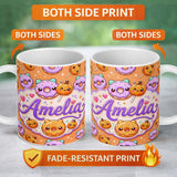 Personalized Custom Name Cute Kawaii Donut Pumpkin Lollipop Pattern Orange Background Name 11oz Ceramic Coffee Tea Mug White Large Handle
