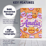 Personalised Name Cute Kawaii Donut Pumpkin Custom  Bespoke Interior Contemporary Canvas Wall Art Print Decor Picture Ready to Hang