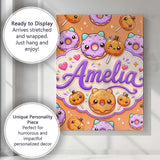 Personalised Name Cute Kawaii Donut Pumpkin Custom  Bespoke Interior Contemporary Canvas Wall Art Print Decor Picture Ready to Hang